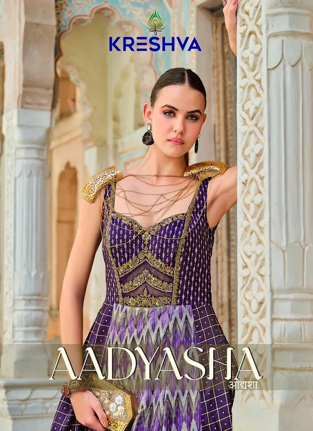 Aadyasha By Kreshva Smooth Silk Reception wear Gown Wholesale Online